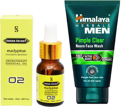 

SHEER SECRET AROMATHERAPY EUCLYPTUS ESSENTIAL OIL 15ML with HIMALAYA MEN'S PIMPLE CLEAR FACEWASH 100ML(Set of 2)
