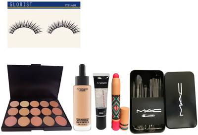 glorist eyelash and M.A.C Concealer Palette,Studio Water Weight Foundation,Primer,Pencil Lipstick,Brush Set(Set of 6)