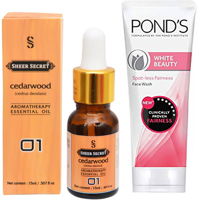 

SHEER SECRET AROMATHERAPY CEDARWOOD ESSENTIAL OIL 15ML with WHITE BEAUTY FACEWASH 100ML(Set of 2)