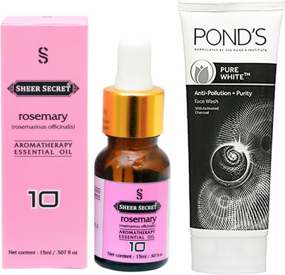 

SHEER SECRET AROMATHERAPY ROSEMARY ESSENTIAL OIL 15ML with POND'S PURE WHITE FACEWASH 100ML(Set of 2)
