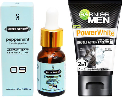 

SHEER SECRET AROMATHERAPY PEPPERMINT ESSENTIAL OIL 15ML with MEN'S DOUBLE ACTION FACEWASH 100ML(Set of 2)