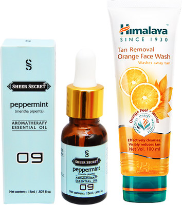 

SHEER SECRET AROMATHERAPY PEPPERMINT ESSENTIAL OIL 15ML with TAN REMOVAL ORANGE FACEWASH 100ML(Set of 2)