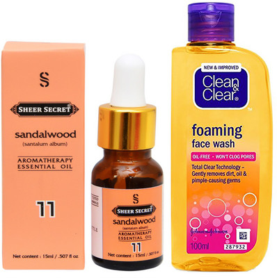 

SHEER SECRET AROMATHERAPY SANDALWOOD ESSENTIAL OIL 15ML with CLEAN & CLEAR FOAMING FACEWASH 100ML(Set of 2)