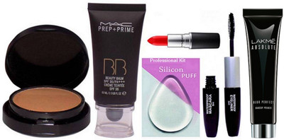 

Professional kit Silicon Puff, Mac Prep-Prime BB Beauty Balm Foundation, 2 Way Compact, Matte Finish Lipstick, Color Bar 2 In 1 Eyeliner+Mascara, Absolute Blur Perfect Makeup Primer, 30g(Set of 6)