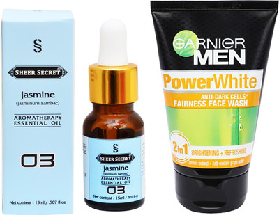 

SHEER SECRET AROMATHERAPY JASMINE ESSENTIAL OIL 15ML with GARNIER MEN'S POWER WHITE FACEWASH 100ML(Set of 2)