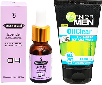 

SHEER SECRET AROMATHERAPY LAVENDER ESSENTIAL OIL 15ML with MEN'S OIL CLEAR FACEWASH 100ML(Set of 2)