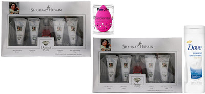 

fancify sponge puff & Shahnaz husain diamond plus facial kit (set of 2) & dove essential nourishment body lotion(Set of 4)