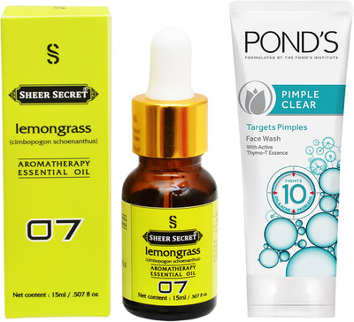 

SHEER SECRET AROMATHERAPY LEMONGRASS ESSENTIAL OIL 15ML with POND'S PIMPLE CLEAR FACEWASH 100ML(Set of 2)