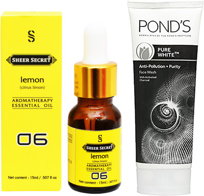 

SHEER SECRET AROMATHERAPY LEMON ESSENTIAL OIL 15ML with POND'S PURE WHITE FACEWASH 100ML(Set of 2)