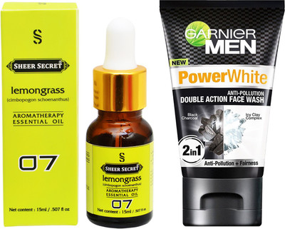 

SHEER SECRET AROMATHERAPY LEMONGRASS ESSENTIAL OIL 15ML with GARNIER MEN'S DOUBLE ACTION FACEWASH 100ML(Set of 2)