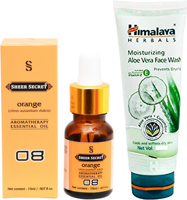 

SHEER SECRET AROMATHERAPY ORANGE ESSENTIAL OIL 15ML with ALOEVERA FACEWASH 100ML(Set of 2)