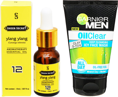 

SHEER SECRET AROMATHERAPY YLANG YLANG ESSENTIAL OIL 15ML with MEN'S OIL CLEAR FACEWASH 100ML(Set of 2)
