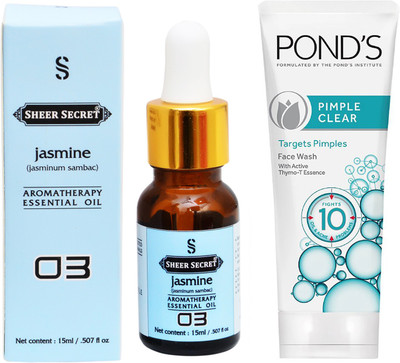 

SHEER SECRET AROMATHERAPY JASMINE ESSENTIAL OIL 15ML with POND'S PIMPLE CLEAR FACEWASH 100ML(Set of 2)