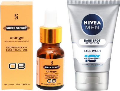 

SHEER SECRET AROMATHERAPY ORANGE ESSENTIAL OIL 15ML with NIVEA DARK SPOT REDUCTION FACEWASH 100ML(Set of 2)