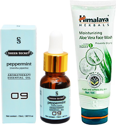 

SHEER SECRET AROMATHERAPY PEPPERMINT ESSENTIAL OIL 15ML with HIMALAYA ALOEVERA FACEWASH 100ML(Set of 2)