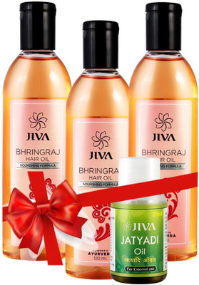 

Jiva Bhringraj Hair Oil (120 ml) Pack of 3 with Jatyadi Oil (20 Ml)(Set of 4)