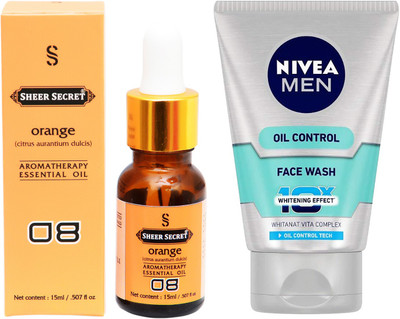

SHEER SECRET AROMATHERAPY ORANGE ESSENTIAL OIL 15ML with NIVEA OIL CONTROL FACEWASH 100ML(Set of 2)