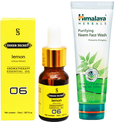 

SHEER SECRET AROMATHERAPY LEMON ESSENTIAL OIL 15ML with HIMALAYA NEEM FACEWASH 100ML(Set of 2)