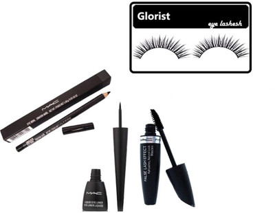 

glorist eyelash & Pencil Kajal, Eyeliner, False Lash Effect Mascara(Set of 4)