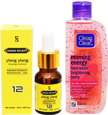 

SHEER SECRET AROMATHERAPY YLANG YLANG ESSENTIAL OIL 15ML with MORNING ENERGY BERRY FACEWASH 100ML(Set of 2)