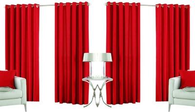 Super Tech Net 274.32 cm (9 ft) Polyester Semi Transparent Long Door Curtain (Pack Of 4)(Solid, Red)