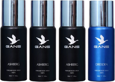

GANS Three ASHBERG & One DRESDEN Perfume Body Spray - For Men(600 ml, Pack of 4)
