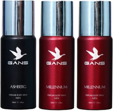 

GANS One ASHBERG & Two MILLENNIUM Perfume Body Spray - For Men(450 ml, Pack of 3)