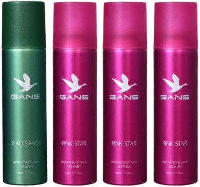 

GANS One BEAU SANCY & Three PINK STAR Perfume Body Spray for Women (Pack of 4) Perfume Body Spray - For Men(600 ml, Pack of 4)