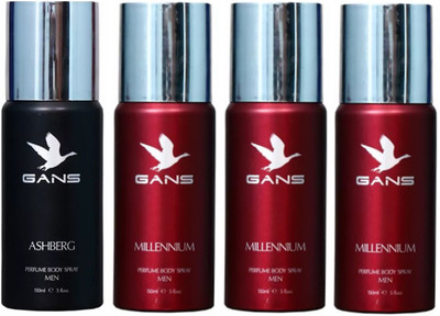 

GANS One ASHBERG & Three MILLENNIUM Perfume Body Spray - For Men(600 ml, Pack of 4)