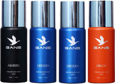 

GANS One ASHBERG & Two DRESDEN & One ORLOV Perfume Body Spray - For Men(600 ml, Pack of 4)