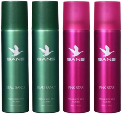 

GANS Two BEAU SANCY & Two PINK STAR Perfume Body Spray for Women (Pack of 4) Perfume Body Spray - For Men(600 ml, Pack of 4)