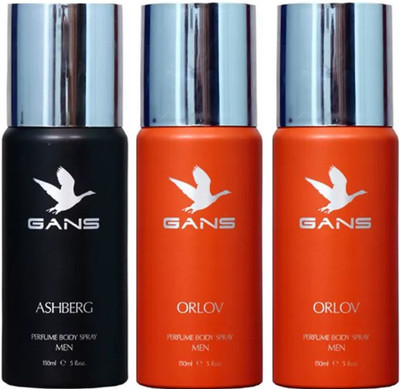 

GANS One ASHBERG & Two ORLOV Perfume Body Spray - For Men(450 ml, Pack of 3)