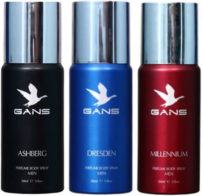 

GANS One ASHBERG & One DRESDEN & One MILLENNIUM Perfume Body Spray - For Men(450 ml, Pack of 3)