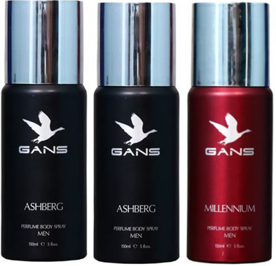 

GANS Two ASHBERG & One MILLENNIUM Perfume Body Spray - For Men(450 ml, Pack of 3)