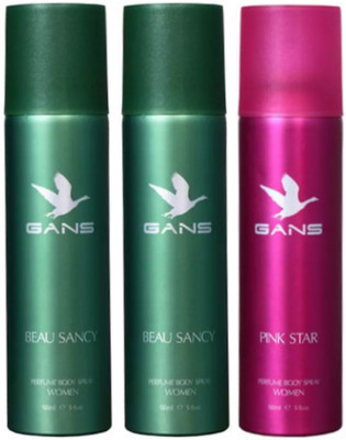 

GANS Two BEAU SANCY & One PINK STAR Perfume Body Spray for Women (Pack of 3) Perfume Body Spray - For Men(450 ml, Pack of 3)