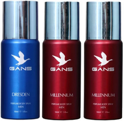 

GANS One DRESDEN & Two MILLENNIUM Perfume Body Spray - For Men(450 ml, Pack of 3)