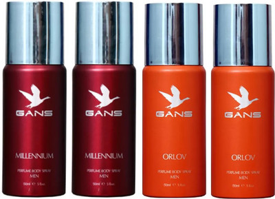 

GANS Two MILLENNIUM & Two ORLOV Perfume Body Spray - For Men(600 ml, Pack of 4)