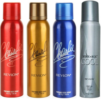 

Revlon 1 CHARLIE RED DEODORANT 150 ML+ 1 CHARLIE GOLD DEODORANT 150 ML+1 CHARLIE BLUE DEODORANT 150 ML+1 CHARLIE RED DEODORANT 100 ML Deodorant Spray - For Men & Women(150 ml, Pack of 4)