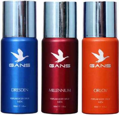 

GANS One DRESDEN & One MILLENNIUM & One ORLOV Perfume Body Spray - For Men(450 ml, Pack of 3)