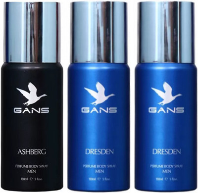 

GANS One ASHBERG & Two DRESDEN Perfume Body Spray - For Men(450 ml, Pack of 3)