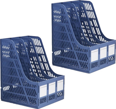 Cpixen 3 Compartments PLASTIC 3 Section Divider File Rack Storage Bookshelf 2PCS(Blue)