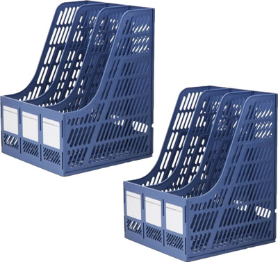 CPEX 3 Compartments PLASTIC File Shelf, Office Supplies Triple File Folder Storage 2PCS(Blue)