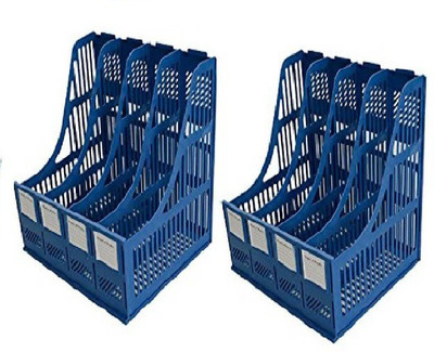 Cpixen 4 Compartments PLASTIC File Multifunction Plastic Storage Hanger 4 Section Divider File Paper Magazine Rack 2PCS(Blue)