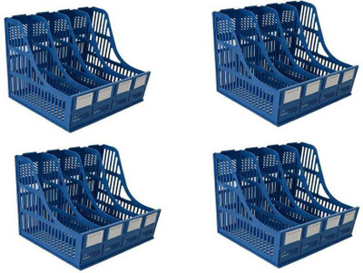 CPEX 4 Compartments PLASTIC Four-Folder Office File Holder File Box Desktop Document Organizer 4PCS(Blue)