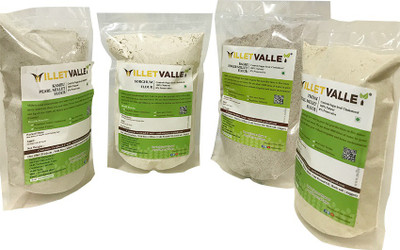 

MILLET VALLEY FOXTAIL, FINGER MILLET, SORGHUM, BAJRA FLOUR (THINAI, RAGHI, KAMBU, SORGHUM FLOUR) 400GM each(400 g, Pack of 4)