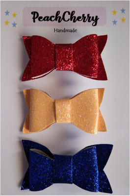 

PeachCherry Snow White Shiny Clips (Pack of 3 Bows) 2.5 inches Hair Clip(Multicolor)