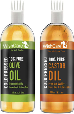 

WishCare Cold Pressed Premium Castor Oil and Olive Oil-100% Pure & Hexane Free - 200 Ml each Hair Oil(400 ml)