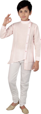 Qtsy Boys Festive & Party, Wedding Kurta and Breeches Set(Pink Pack of 1)