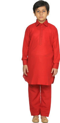 Fourfolds Boys Festive & Party Kurta and Pyjama Set(Red Pack of 1)