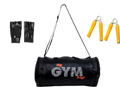 Credence My Leather Gym Duffel Bag with 2 wooden hand grips and gym Gloves Gym & Fitness Kit